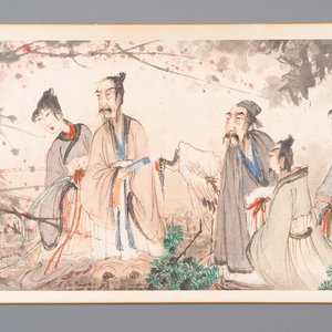 Fu Baoshi 傅抱石 (1904-1965): 'literati gathering', ink and colour on paper, dated 1943 — 照片 1