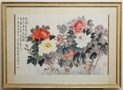 Gao Yihong (1908-1982): Pioenen in bloei, inkt en kleur op papier, gedat. 1971