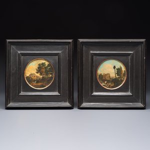 German School: a pair of 'Landscapes with Travellers', oil on paper mounted on board, 18th C. — photo 1