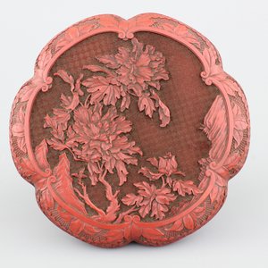 Gesculpteerde Chinese doos met deksel, vermiljoen lakwerk, 19e eeuw — foto 2