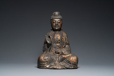 Grand Bouddha en bois doré, Chine, Qing