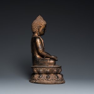 Grand Bouddha en bronze aux traces de dorure, Chine, marque de Kangxi, Qing — photo 5