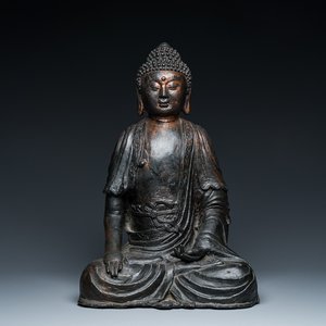 Grand Bouddha en bronze aux traces de dorure, Sino-Tibet, Ming — photo 1