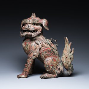 Grand brûle-parfum en bronze en forme de lion bouddhiste, Chine, Ming — photo 2