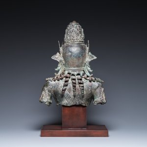 Grand buste du dieu Shiva en bronze, Royaume de Majapahit, Java, Indonésie, probablement 15/16ème — photo 4