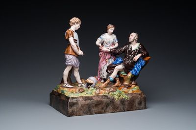 Grand groupe à décor de l'histoire de Bélisaire en faïence polychrome de Niderviller, France, 18ème