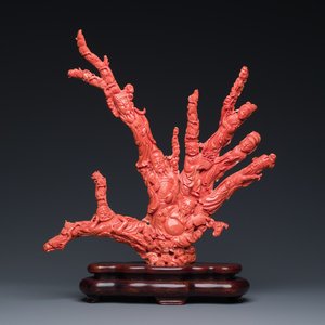 Grand groupe aux 'Baxian' en corail rouge, Chine, 19/20ème — photo 1