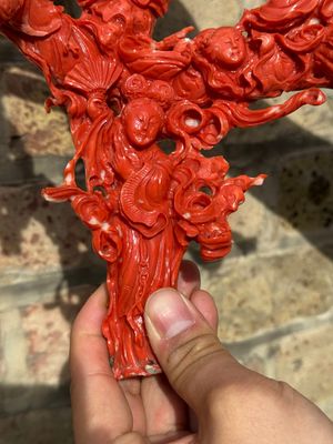 Grand groupe de déesses parmi des nuages en corail rouge sur socle en bois, Chine, 19/20ème — photo 5