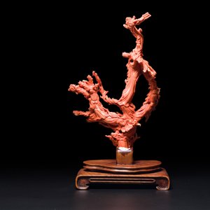 Grand groupe de déesses parmi des nuages en corail rouge sur socle en bois, Chine, 19/20ème — photo 3