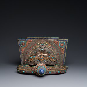 Grand masque de 'Bhairava' en argent filigrané et incrusté de pierres semi-précieuses, Tibet ou Népal, 19ème — photo 7