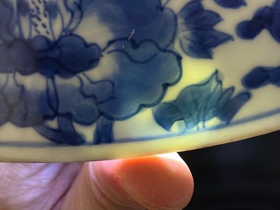 Grand plat en porcelaine de Chine en bleu et blanc avec médaillon central bombé, Kangxi — photo 13