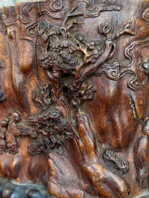 Grand pot à pinceaux en bois huanghuali sculpté à décor taoïste, Chine, 17/18ème — photo 23