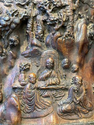 Grand pot à pinceaux en bois huanghuali sculpté à décor taoïste, Chine, 17/18ème — photo 10