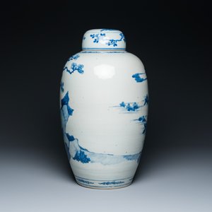 Grand pot couvert en porcelaine de Chine en bleu et blanc à décor narratif, 19ème — photo 3