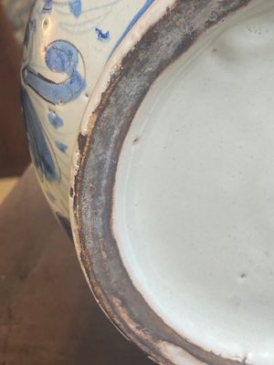 Grand pot de pharmacie de type albarello en majolique italienne en bleu, blanc et manganèse, probablement Savone, daté de 1767 — photo 9