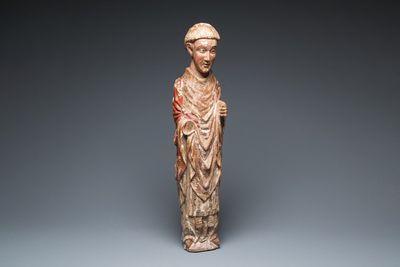 Grand saint en bois sculpté et polychromé, Espagne ou Italie, 14ème