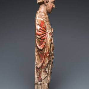Grand saint en bois sculpté et polychromé, Espagne ou Italie, 14ème — photo 3
