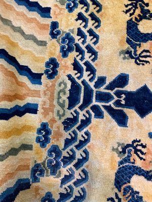 Grand tapis Ningxia à décor de dragons sur fond jaune, marque de Tai He Tian 太和殿, Chine, 19ème — photo 7