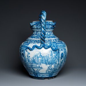 Grand vase en faïence de Delft en bleu et blanc à décor d'un manoir, 1er quart du 18ème — photo 5