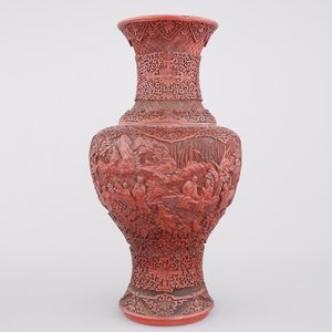 Grand vase yenyen chinois sculpté, avec laque vermillon, 18e-19e — photo 1