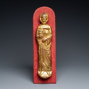 Grande applique de Saint-Antoine en cuivre doré et incrusté, Limoges, France, 13ème ou postérieur — photo 1