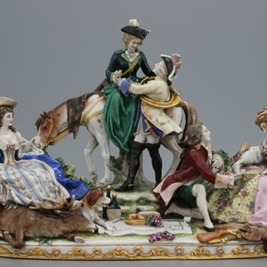 Grande groupe en porcelaine, Allemagne Scheibe Alsbach, scène de picque-nique après la chasse, 19e-20e — photo 1