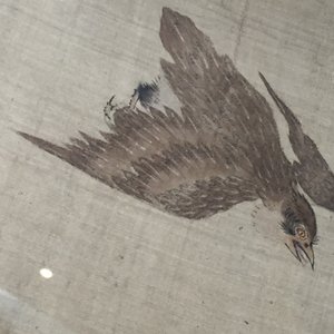 Grande peinture sur rouleau, encadrée, à décor d'oiseau et de fleurs, Chine, 18e — photo 2