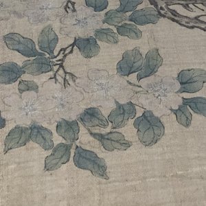 Grande peinture sur rouleau, encadrée, à décor d'oiseau et de fleurs, Chine, 18e — photo 6