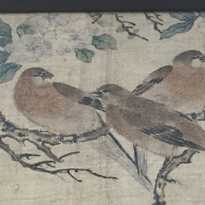 Grande peinture sur rouleau, encadrée, à décor d'oiseau et de fleurs, Chine, 18e — photo 10
