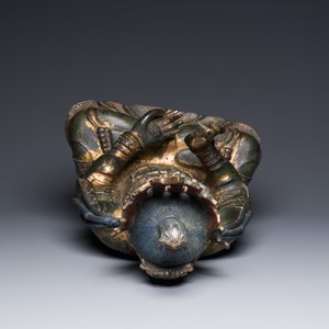 Grande sculpture en bronze laqué et doré représentant un Bodhisattva, Chine, Ming — photo 6