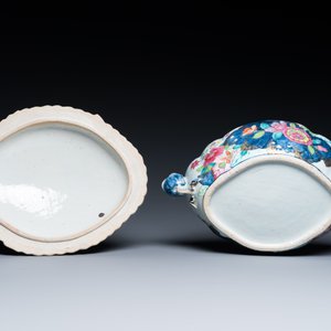 Grande terrine couverte sur son support en porcelaine de Chine famille rose à décor de feuilles de tabac, Qianlong — photo 9