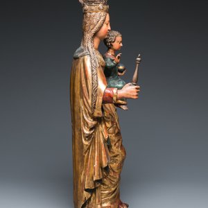 Grande Vierge à l'Enfant en bois sculpté et polychromé, Flandres, 16/17ème — photo 3