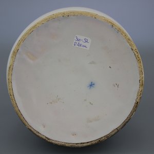 Grote blauw en witte Delftse apothekerspot met deksel, in albarellovorm, 18e eeuw — foto 2