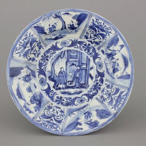 Grote blauw en witte Wan-Li schotel in Chinees porselein, ca 1600 — foto 1