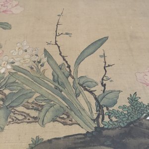 Grote Chinese ingelijste rolbeschildering, met vogels en bloemen, 18e eeuw — foto 2