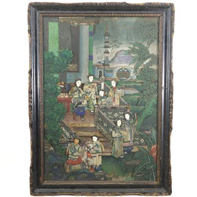 Grote ingeljste collage met ivoren hoofden, Kanton, 18e-19e eeuw
