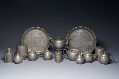 Groupe de quatorze objets à thé en métal paktong, Swatow, Chine, 19/20ème