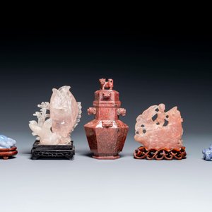 Groupe de sculptures en lapis-lazuli, quartz rose et autres pierres précieuses, Chine, 19/20ème — photo 3