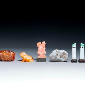 Groupe de sculptures en lapis-lazuli, quartz rose et autres pierres précieuses, Chine, 19/20ème — photo 4