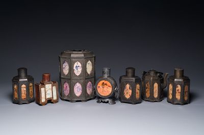 Groupe de sept objets à thé en métal paktong, Swatow, Chine, 19/20ème