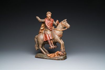 Groupe en bois sculpté et polychromé figurant Saint-Jacques-Matamore, Espagne, 17ème