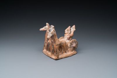 Groupe en terre cuite peinte figurant une calèche aux chevaux, Chypre, ca. 8ème av. J.-C.