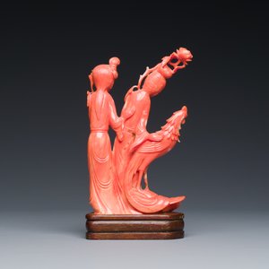 Groupe figurant deux femmes au phénix en corail rouge, Chine, 19/20ème — photo 4