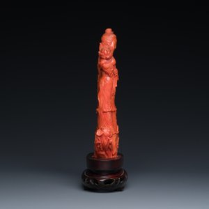 Groupe figurant deux femmes aux fleurs de lotus en corail rouge, Chine, 19/20ème — photo 6