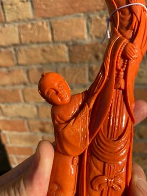 Groupe figurant Guanyin avec un garçon sur une fleur de lotus en corail rouge, Chine, 19/20ème — photo 14