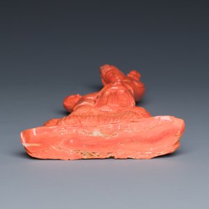 Groupe figurant Guanyin avec un garçon sur une fleur de lotus en corail rouge, Chine, 19/20ème — photo 10