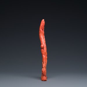Groupe figurant Guanyin avec un garçon sur une fleur de lotus en corail rouge, Chine, 19/20ème — photo 7