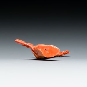 Groupe figurant une femme et un garçon en corail rouge, signé Jue Hai 絕海, Chine, 19/20ème — photo 6