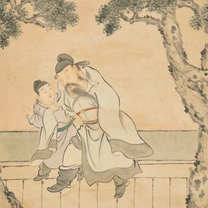 Gu Jianlong (China, 1606-1687): Figuren in een tuin, inkt en kleur op papier, gemonteerd op drager — foto 3