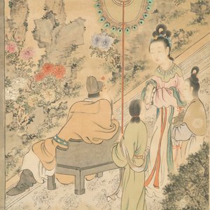 Gu Jianlong (Chine, 1606-1687): Figures dans un jardin, encre et couleurs sur papier, monté — photo 4